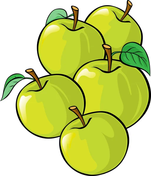 Zelená jablka ilustrace izolované — Stockový vektor