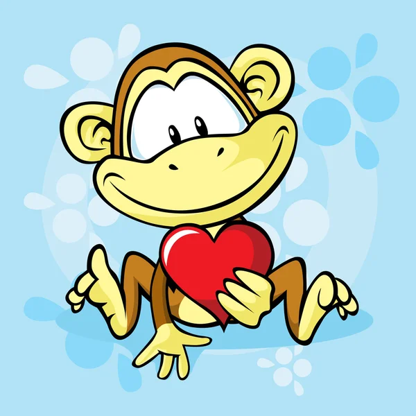 Schattig aap met hart — Stockvector