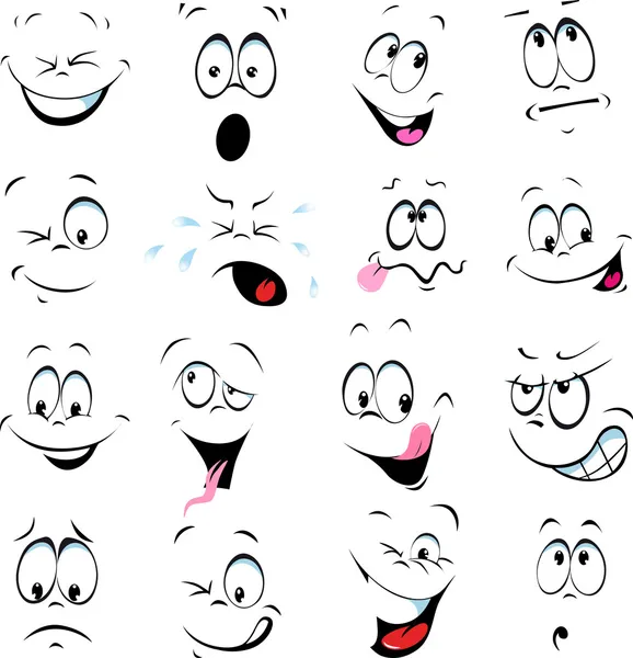 Illustration av tecknade ansikten på vit bakgrund — Stock vektor
