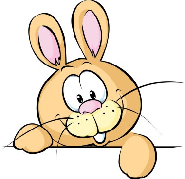 beyaz zemin üzerine - karikatür illüstrasyon izole masanın arkasından bakmak bunny