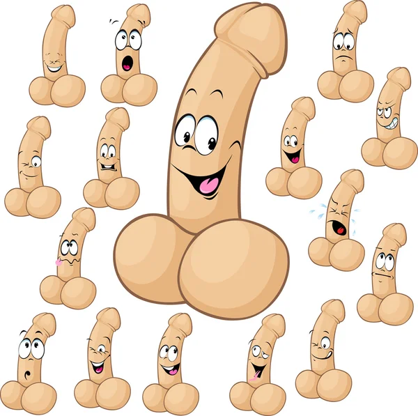 Penis cartoon illustration with many expressions isolated on white background — Stock Vector