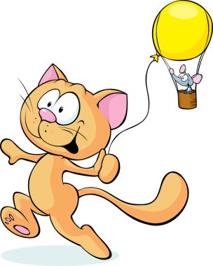 Beyaz arka plan üzerinde izole fare ile oynayan kedi 