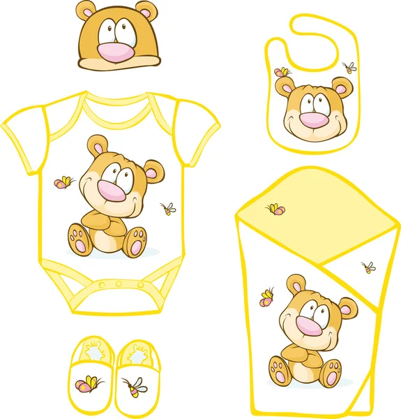 Cute Baby Layette with bear and butterfly - vector illustration — Stock Vector