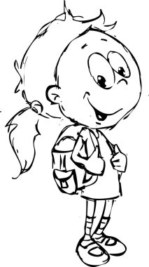 okul çantası - vektör çizim ile kız