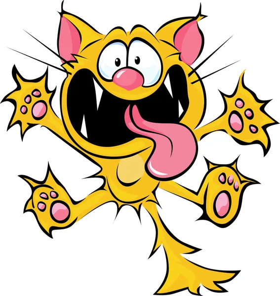 Crazy cat cartoon - spitting and scratching — Stock Vector