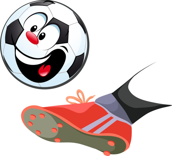 foot kicking funny soccer ball isolated - vector illustration