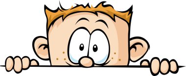 komik çocuk dışarı - vektör çizim üzerinde beyaz izole bakmak