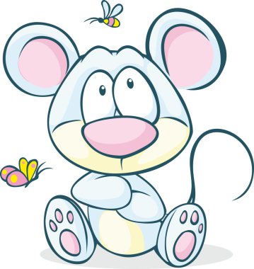 Kelebek ve arı beyaz zemin üzerine izole tatlı vektör fare oturma