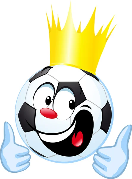 Divertido balón de fútbol con corona real y el pulgar hacia arriba — Vector de stock