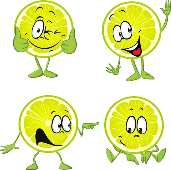 Lime cartoon with hands isolated on white background — Stock Vector