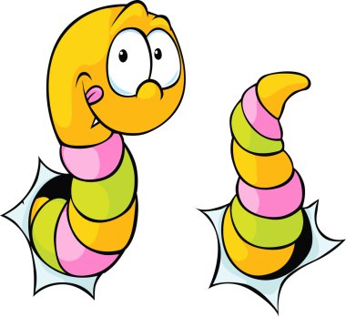 worm bite through - cute cartoon clipart