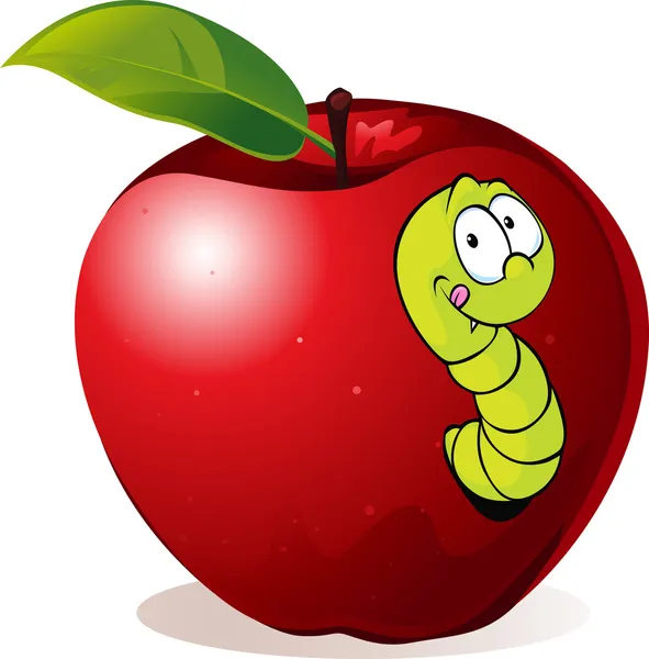 Illustratie van cartoon worm in rode appel — Stockvector