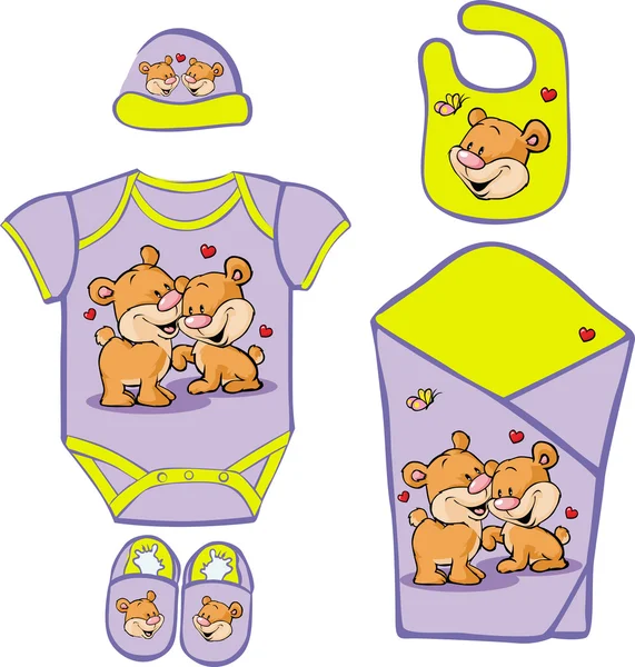 Mignon bébé Layette avec ours mignon en amour illustration vectorielle — Image vectorielle