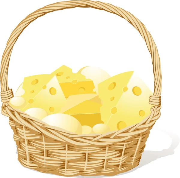 Vector basket fool of cheese isolated on white background — Stock Vector