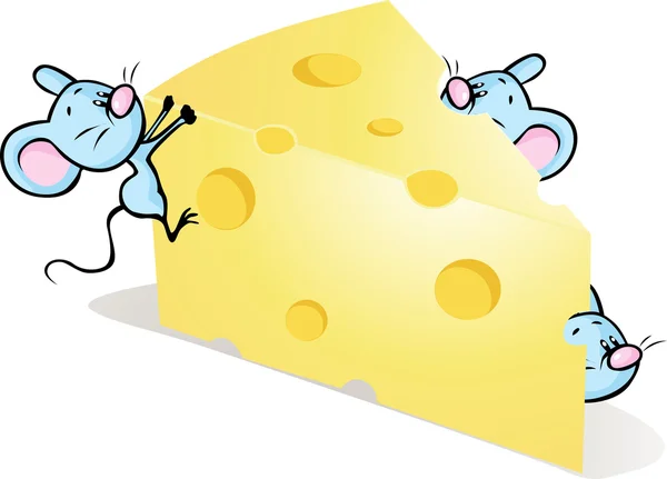 Mäuse auf Käse - niedliche Cartoon-Illustration isoliert auf Weiß — Stockvektor