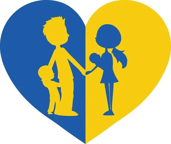 ウクライナの心 家族と愛の黄色のシンボルを青 ベクトル図 — ストックベクタ