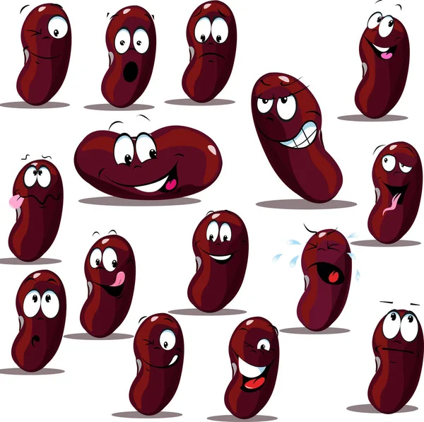 Funny Bean Legume Character Vector Illustration Collection Emoticon Isolated — Stockový vektor