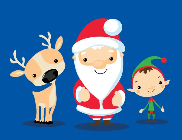 Papai Noel Rena Elfo Bonito Vetor Simples Ilustração Plana Design — Vetor de Stock