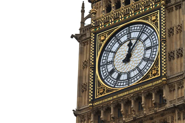 Big Ben Detail dengan latar belakang putih Istana Westminster, Parlemen B — Stok Foto
