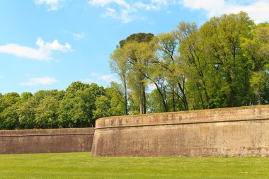 Lucca şehrinin ilkbaharda duvar tahkimatları, Toskana, İtalya