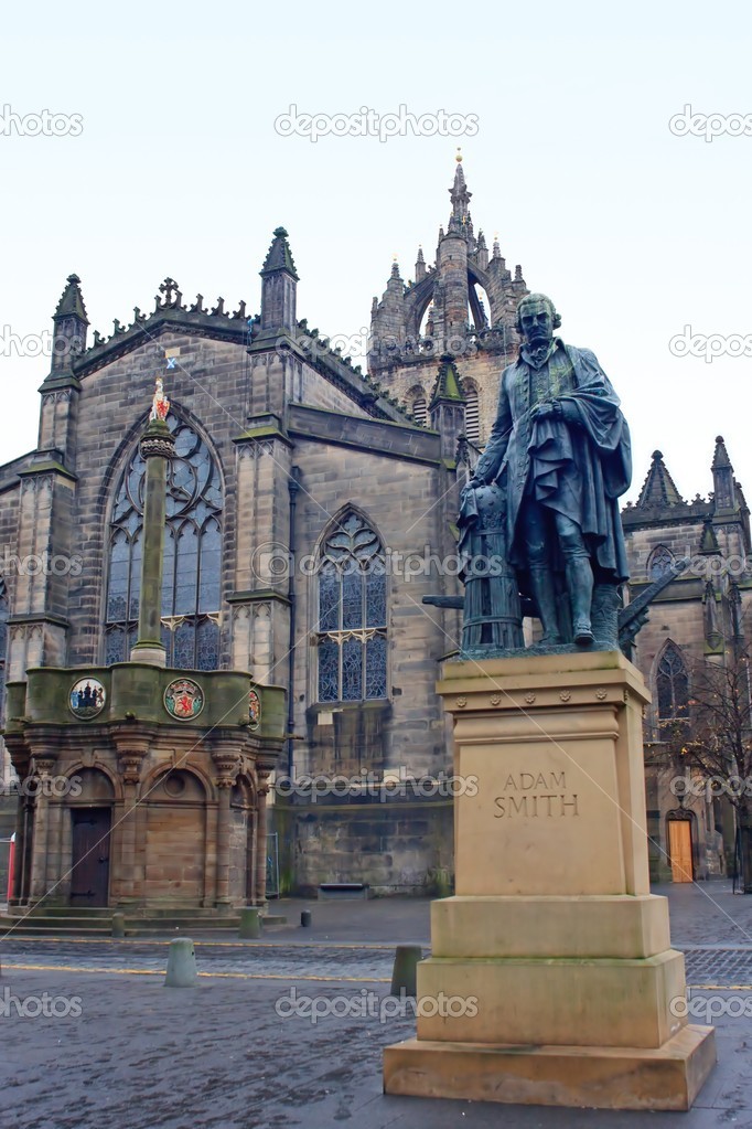 Adam Smith memorial statue before St. Giles Cathedral, Edingburgh, Scotland