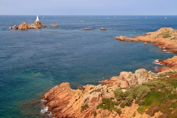 Corbiere Lighthouse and Rocky Coast, Jersey, The Channel Islands — Stock Photo, Image