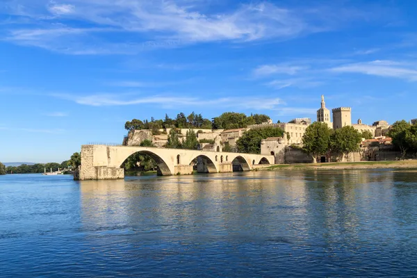 Avignon Bridge with Popes Palace, Pont Saint-Beenezet, Provence, — Stock Photo, Image