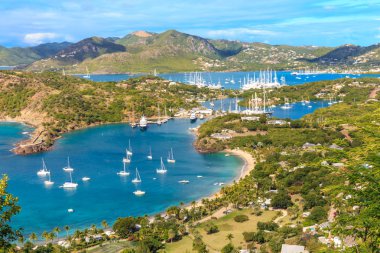 Antigua defne havadan görünümü, falmouth defne, İngiliz Limanı, antigua