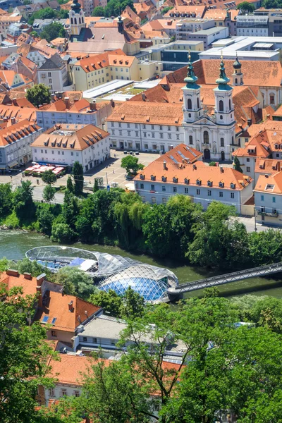 Graz, luchtfoto van city center, Oostenrijk — Stockfoto