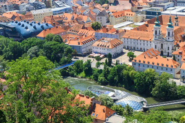 Graz, luchtfoto van city center, Oostenrijk — Stockfoto