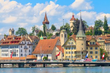 Luzern şehir manzaralı nehir reuss, İsviçre