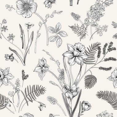 bahar çiçekleri ile Seamless modeli. vektör çizim.