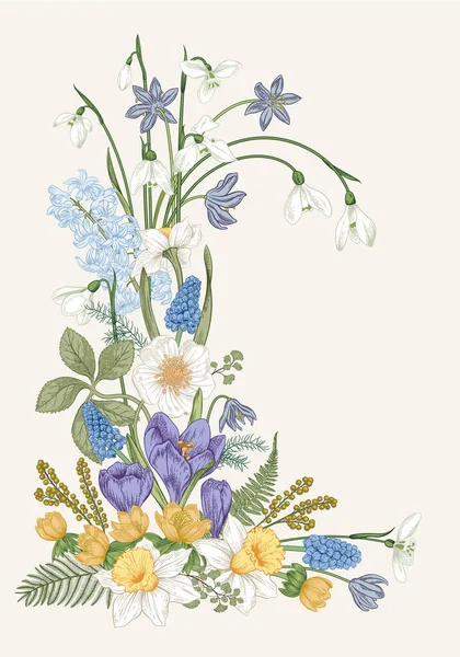 Jarní Květiny Kvetoucí Zahrada Vektorová Ilustrace — Stockový vektor