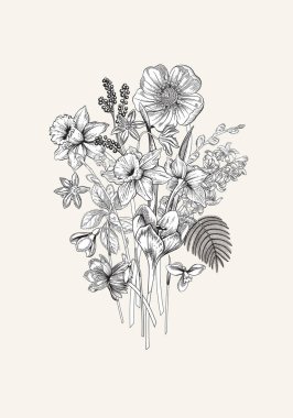 Bahar çiçekleri. Çiçek açan bahçe. Vektör illüstrasyonu.