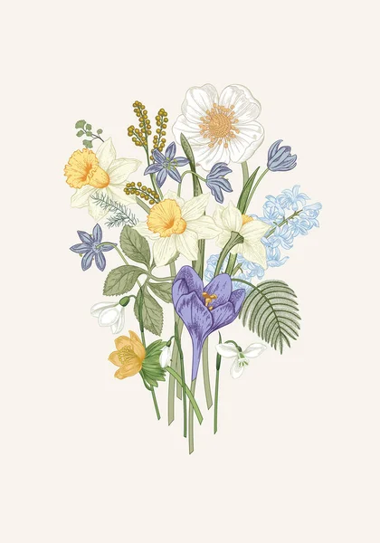 春の花 開花する庭 ベクターイラスト — ストックベクタ