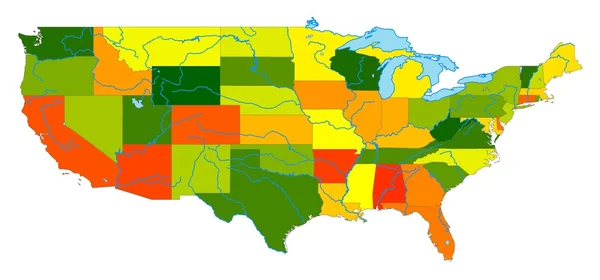 Kolorowa mapa Stanów Zjednoczonych — Zdjęcie stockowe