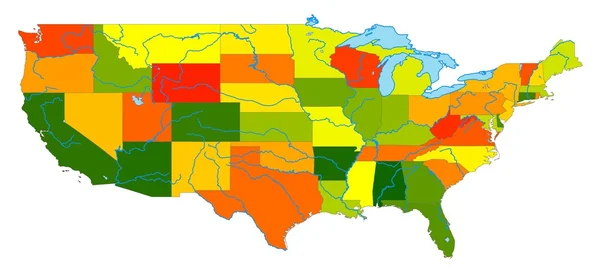 Кольорова карта Сполучених Штатів — стокове фото