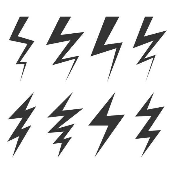 Set Fulmini Elettrici Fulmini Stile Doodle Isolato Sfondo Bianco Illustrazione — Vettoriale Stock