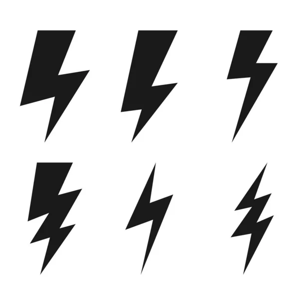 Åska Bult Och Belysning Bult Flash Ikoner Set Isolerad Vit — Stock vektor