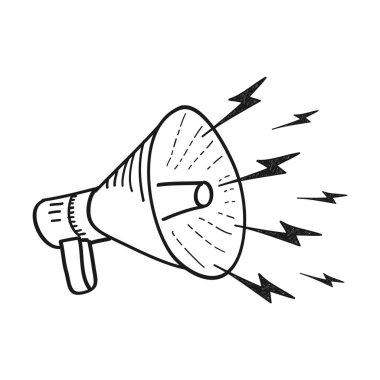 El çizimi Megafon Simgesi Vektör Logosu Tasarımı. Hoparlör çizimi. beyaz arkaplanda izole