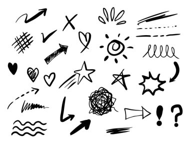 El çizimi soyut karalama elementleri. kavram tasarımı için kullan. Beyaz arka planda izole edilmiş. vektör illüstrasyonu