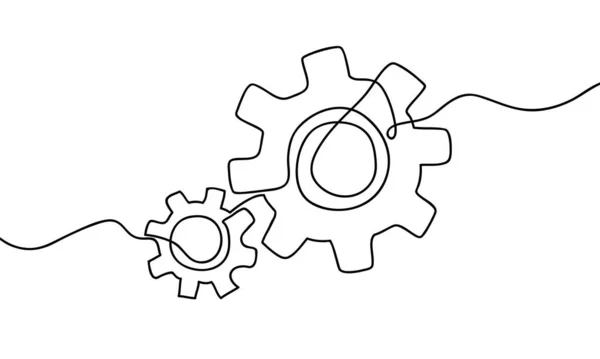 Hand Drawn One Continuous Line Moving Gears Wheels Gear Icon — Stock Vector