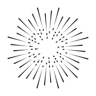 Klasik güneş patlaması, yıldız patlaması, havai fişek karalama tasarım elementi. Logolar, rozetler ve etiketler için. Beyaz arka planda izole edilmiş. Vektör illüstrasyonu