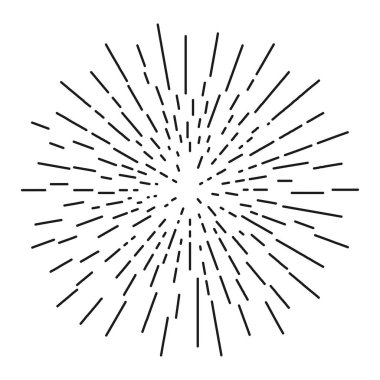 Klasik Sunburst karalama tasarım elementi. Logolar, rozetler ve etiketler için. Beyaz arka planda izole edilmiş. Vektör illüstrasyonu