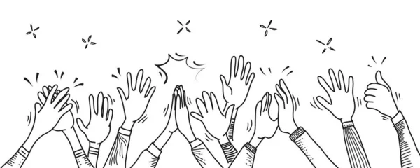 Ręcznie Wyciągnięte Ręce Klaszczące Owacje Oklaski Kciuki Górę Gest Stylu — Wektor stockowy