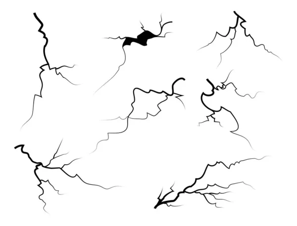 Vidrio Agrietado Dibujado Mano Pared Tierra Efecto Tormenta Eléctrica Estilo — Vector de stock