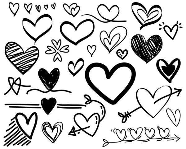 Doodle Hearts Collectie Met Hand Getrokken Liefde Hart Vectorillustratie — Stockvector