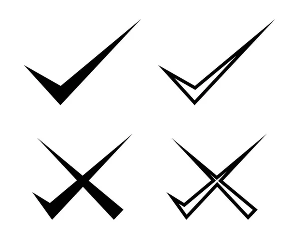 Doodle Segno Spunta Croce Set Icone Segno Simbolo Spunta Illustrazione — Vettoriale Stock