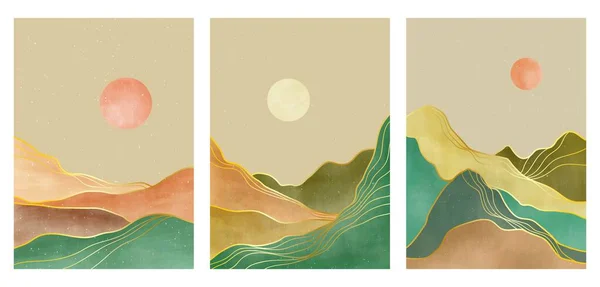 Mountain Print Set Kreatív Minimalista Kézzel Festett Illusztrációk Század Közepén — Stock Vector