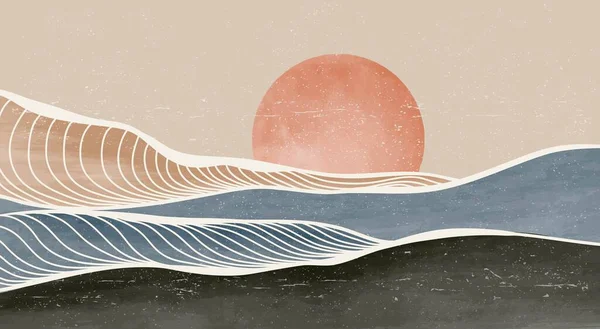 Okyanus Dalgası Dağ Yaratıcı Minimalist Modern Yapımı Çizimler Soyut Çağdaş — Stok Vektör